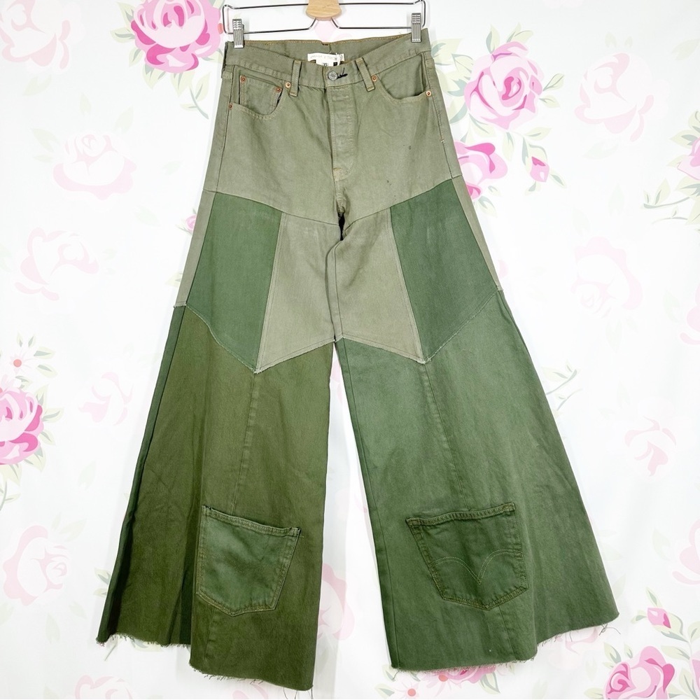 NEW Free People x Tricia Fix Reworked Denim Bell Wide Leg Flare Jeans XS